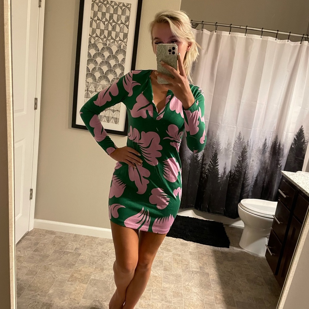 Diane Von Furstenberg Dvf "1974" Green Pink Dress